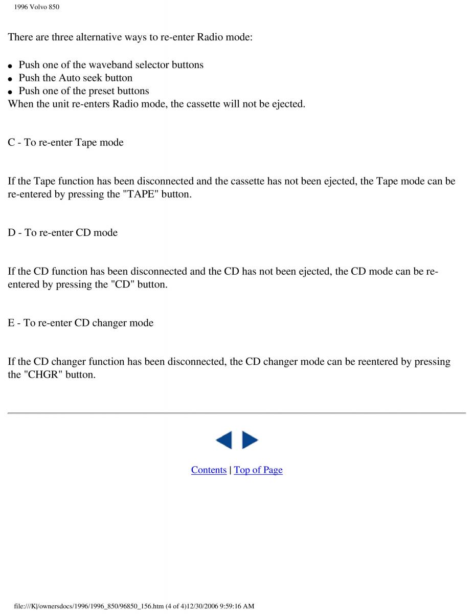 Volvo 850 owners manual / page 83