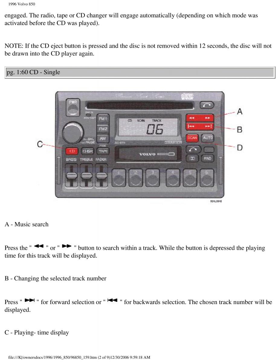 Volvo 850 owners manual / page 85