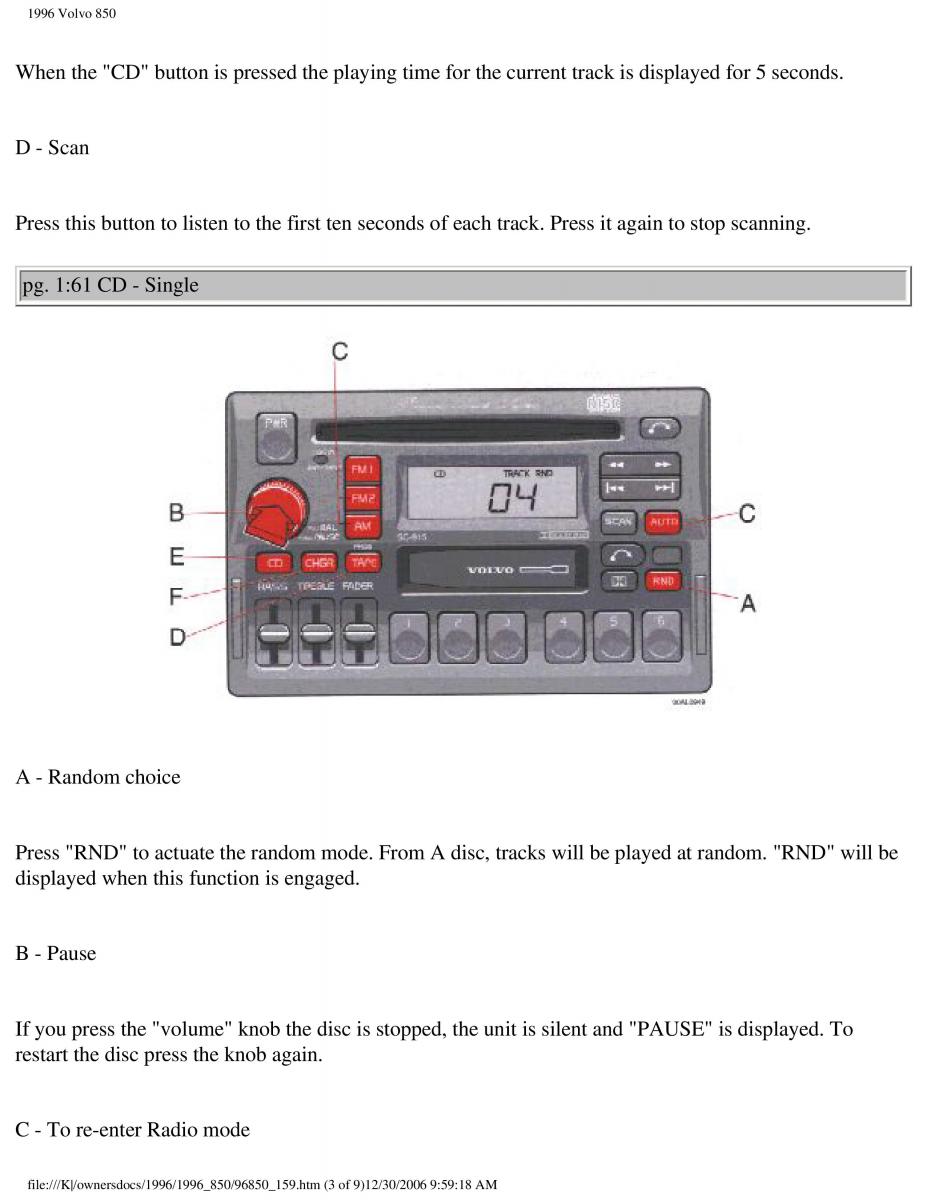 Volvo 850 owners manual / page 86