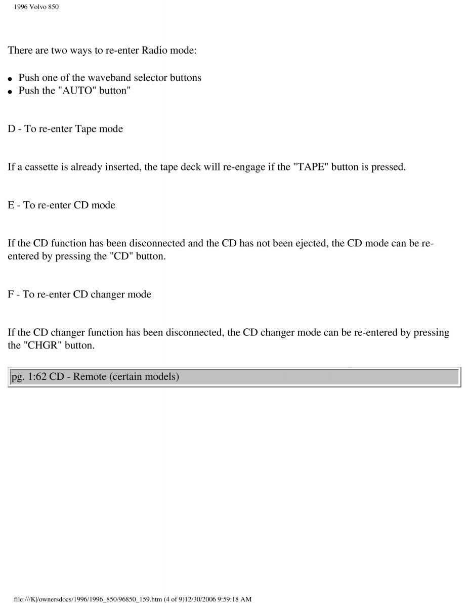 Volvo 850 owners manual / page 87