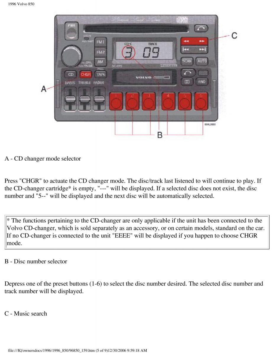 Volvo 850 owners manual / page 88