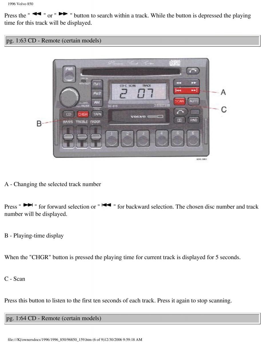 Volvo 850 owners manual / page 89