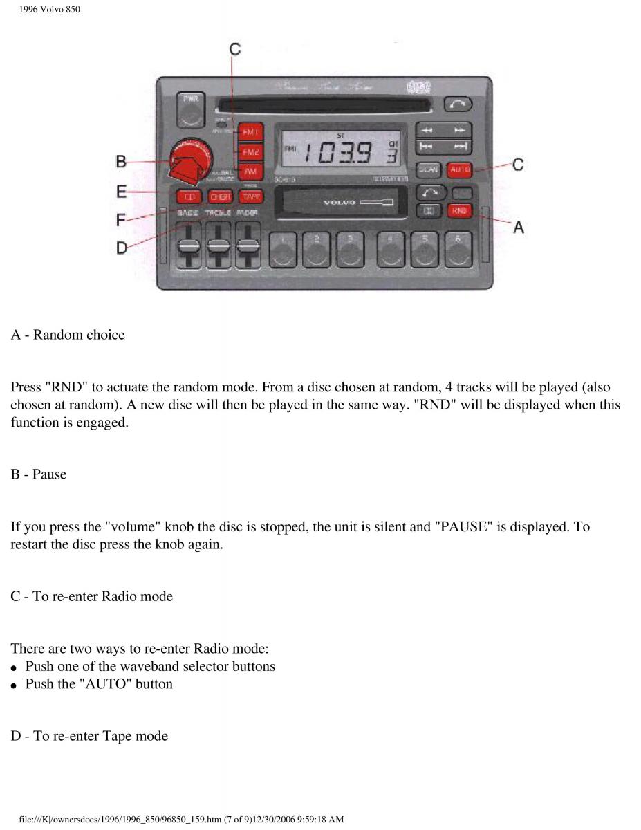 Volvo 850 owners manual / page 90