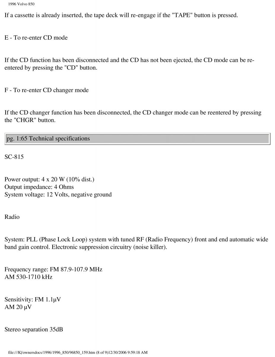 Volvo 850 owners manual / page 91