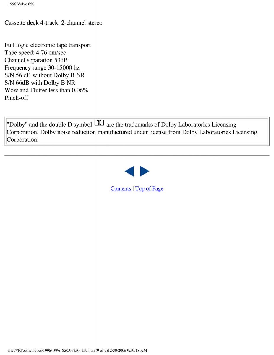 Volvo 850 owners manual / page 92