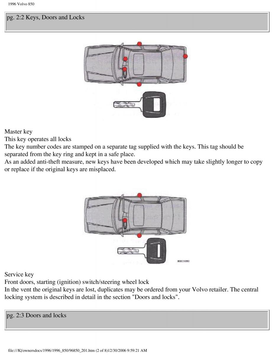 Volvo 850 owners manual / page 101