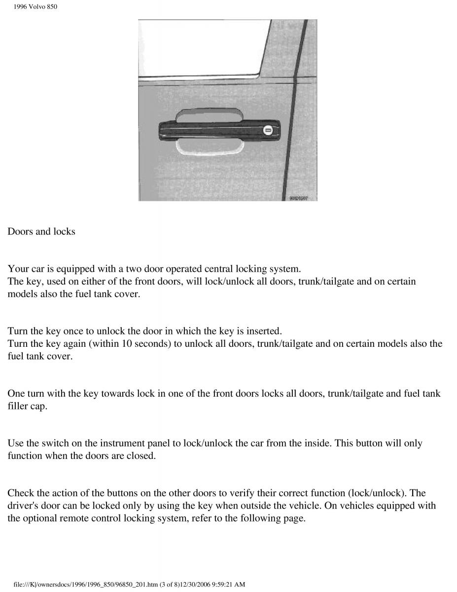 Volvo 850 owners manual / page 102