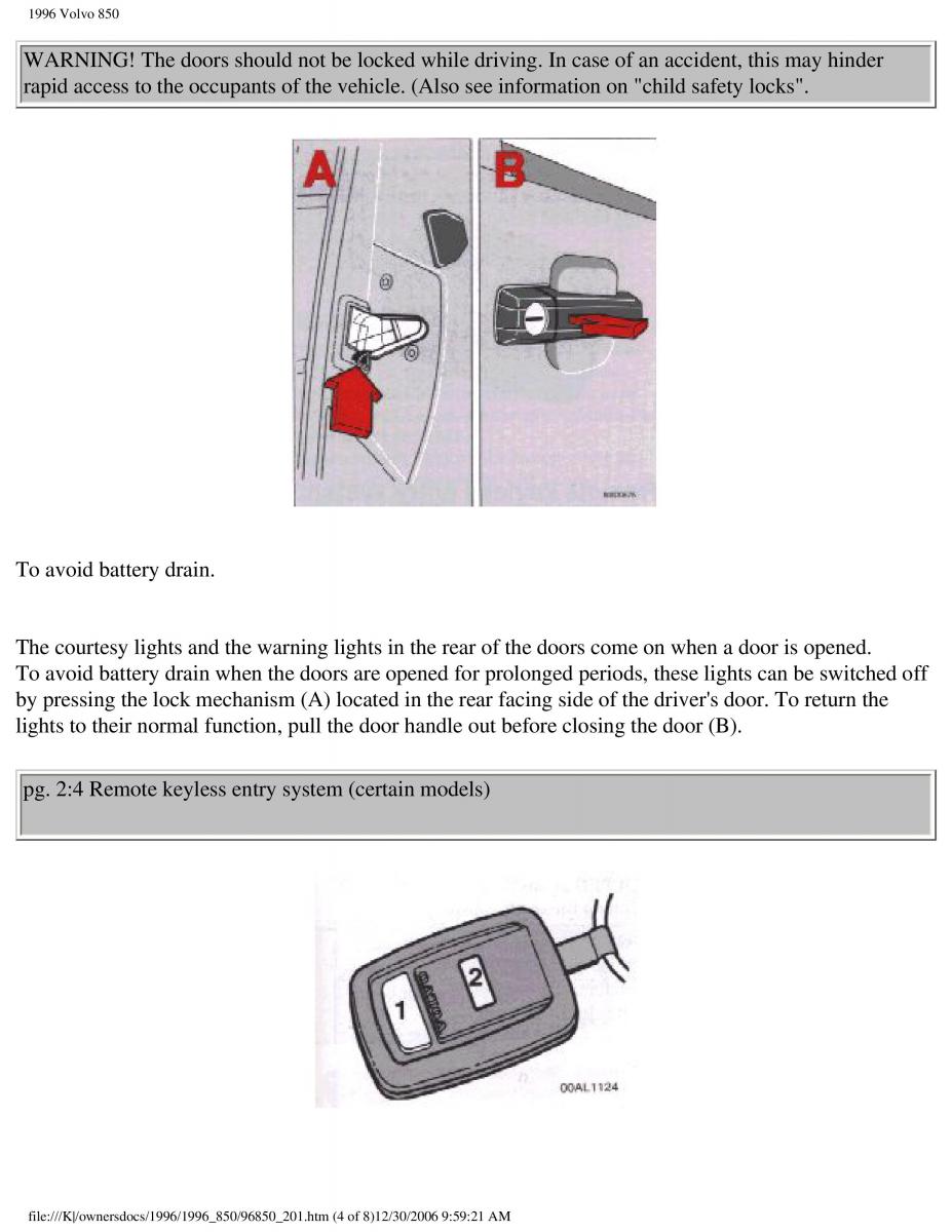 Volvo 850 owners manual / page 103