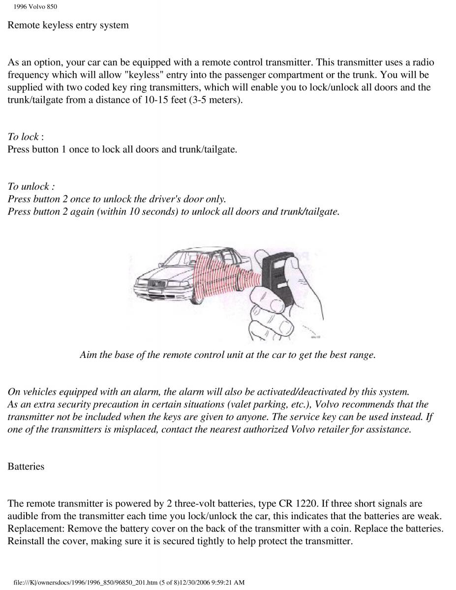 Volvo 850 owners manual / page 104