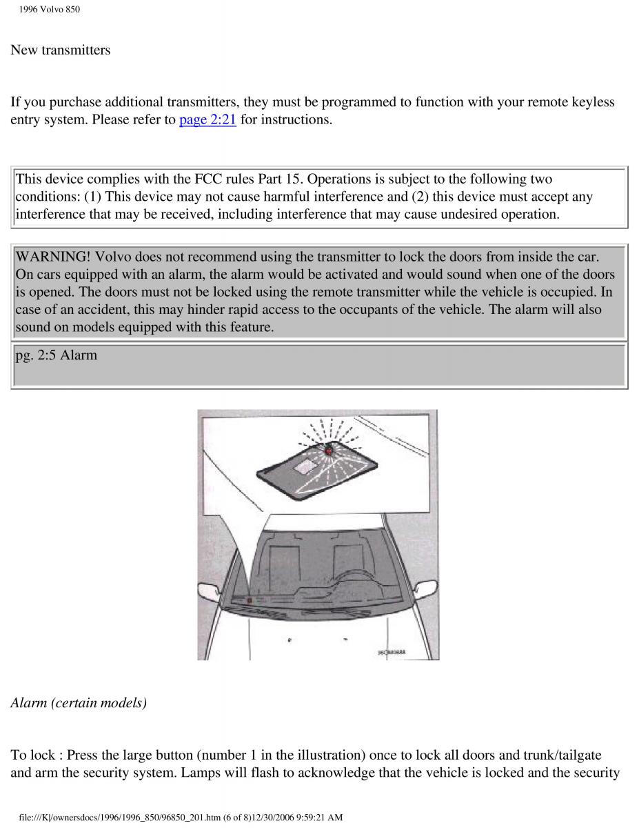 Volvo 850 owners manual / page 105