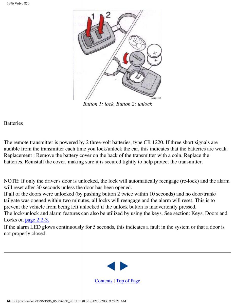 Volvo 850 owners manual / page 107