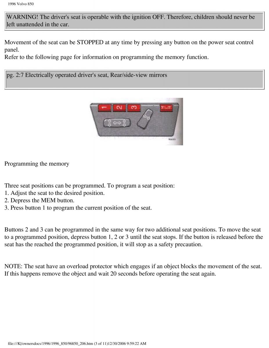 Volvo 850 owners manual / page 110