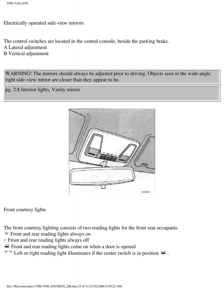 Volvo 850 owners manual / page 112