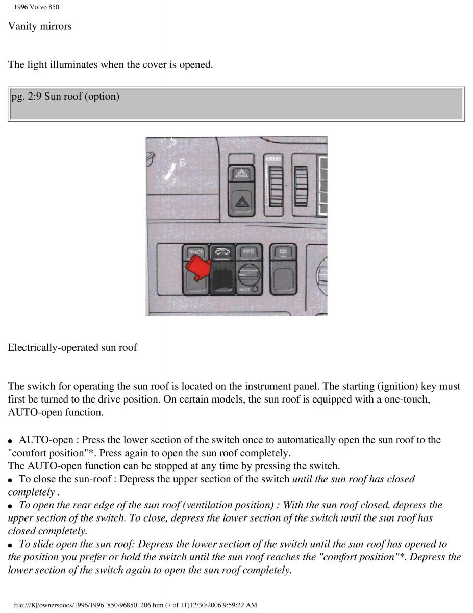 Volvo 850 owners manual / page 114