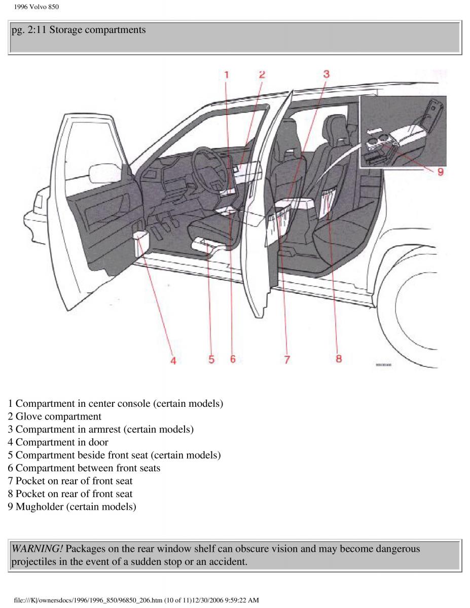 Volvo 850 owners manual / page 117