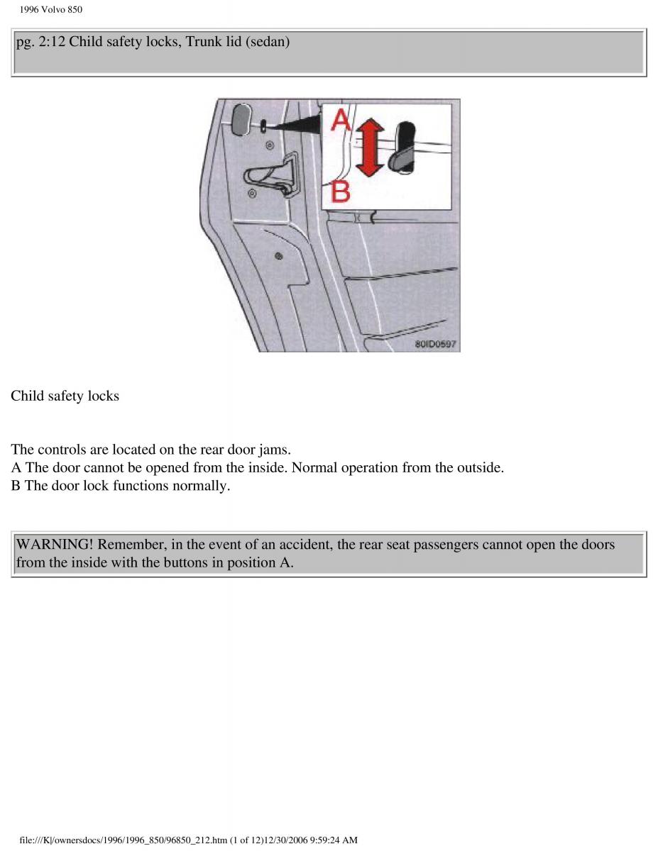 Volvo 850 owners manual / page 119