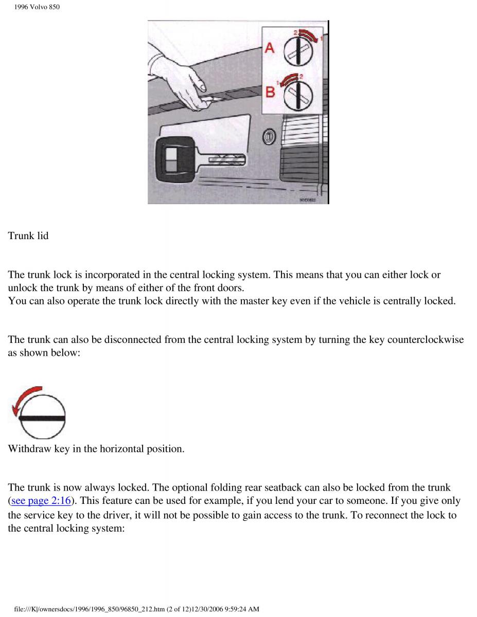 Volvo 850 owners manual / page 120