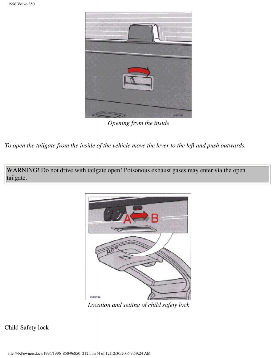 Volvo 850 owners manual / page 122