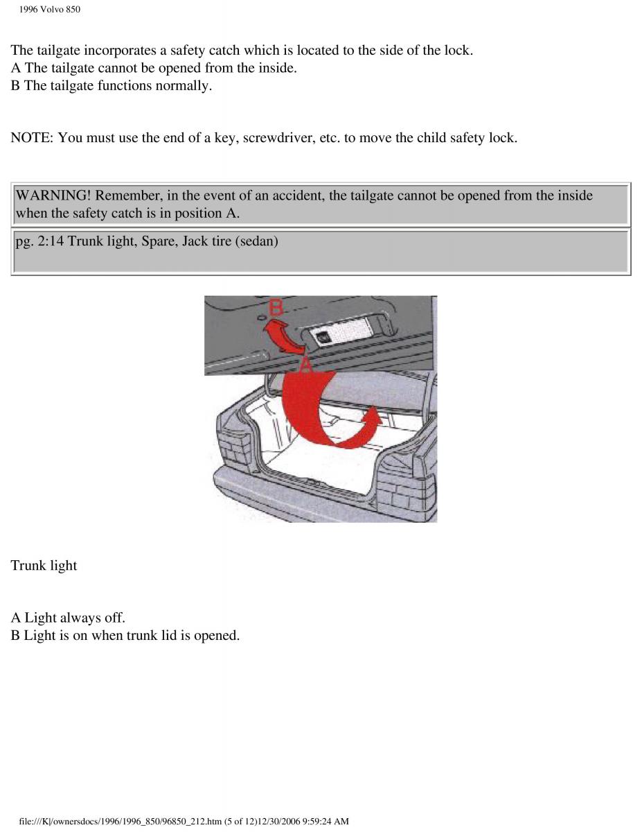 Volvo 850 owners manual / page 123