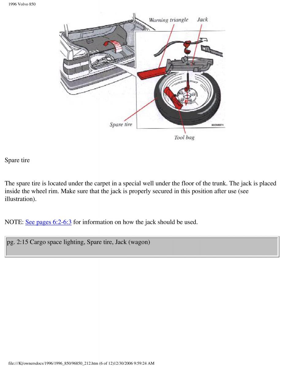 Volvo 850 owners manual / page 124