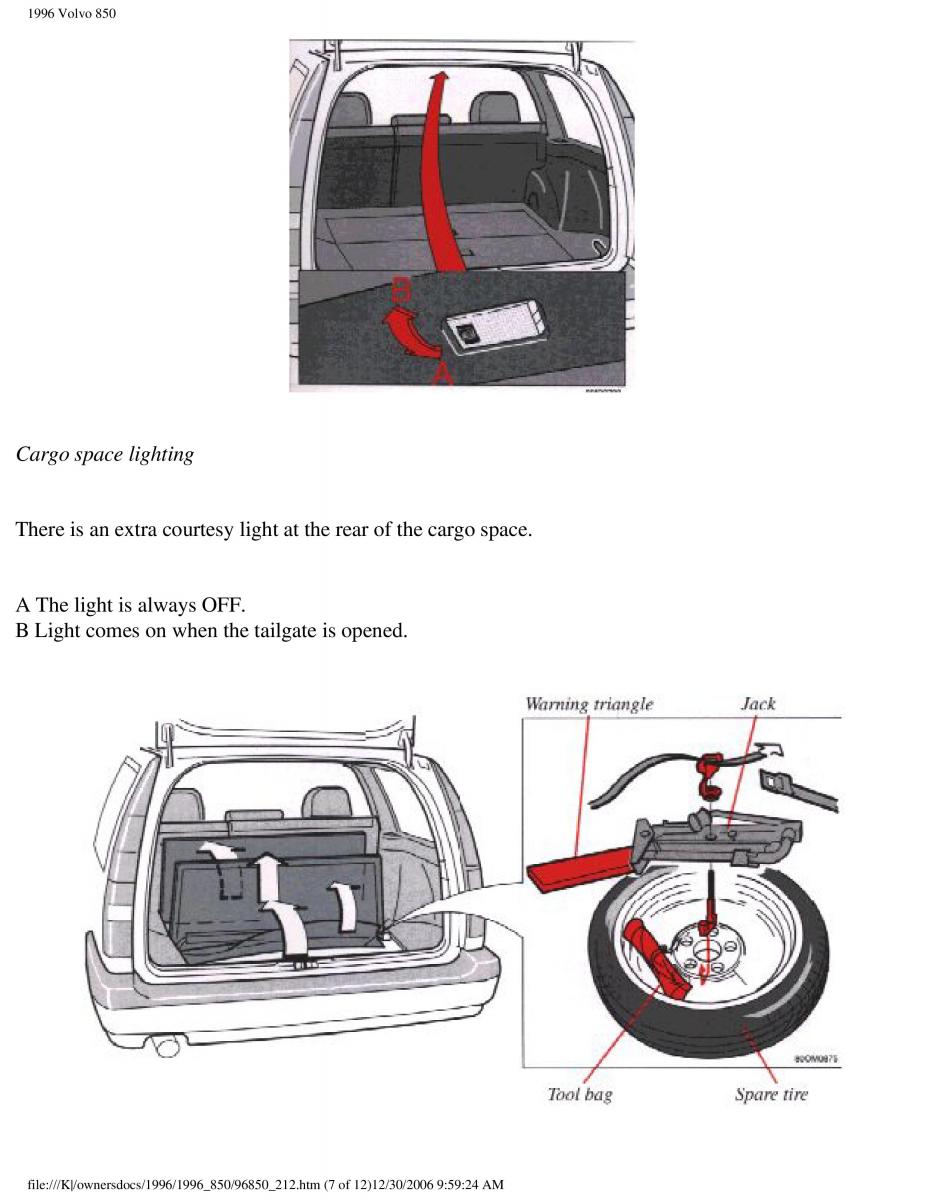 Volvo 850 owners manual / page 125