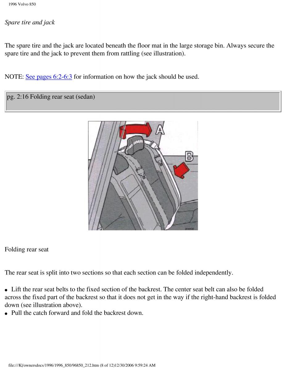 Volvo 850 owners manual / page 126