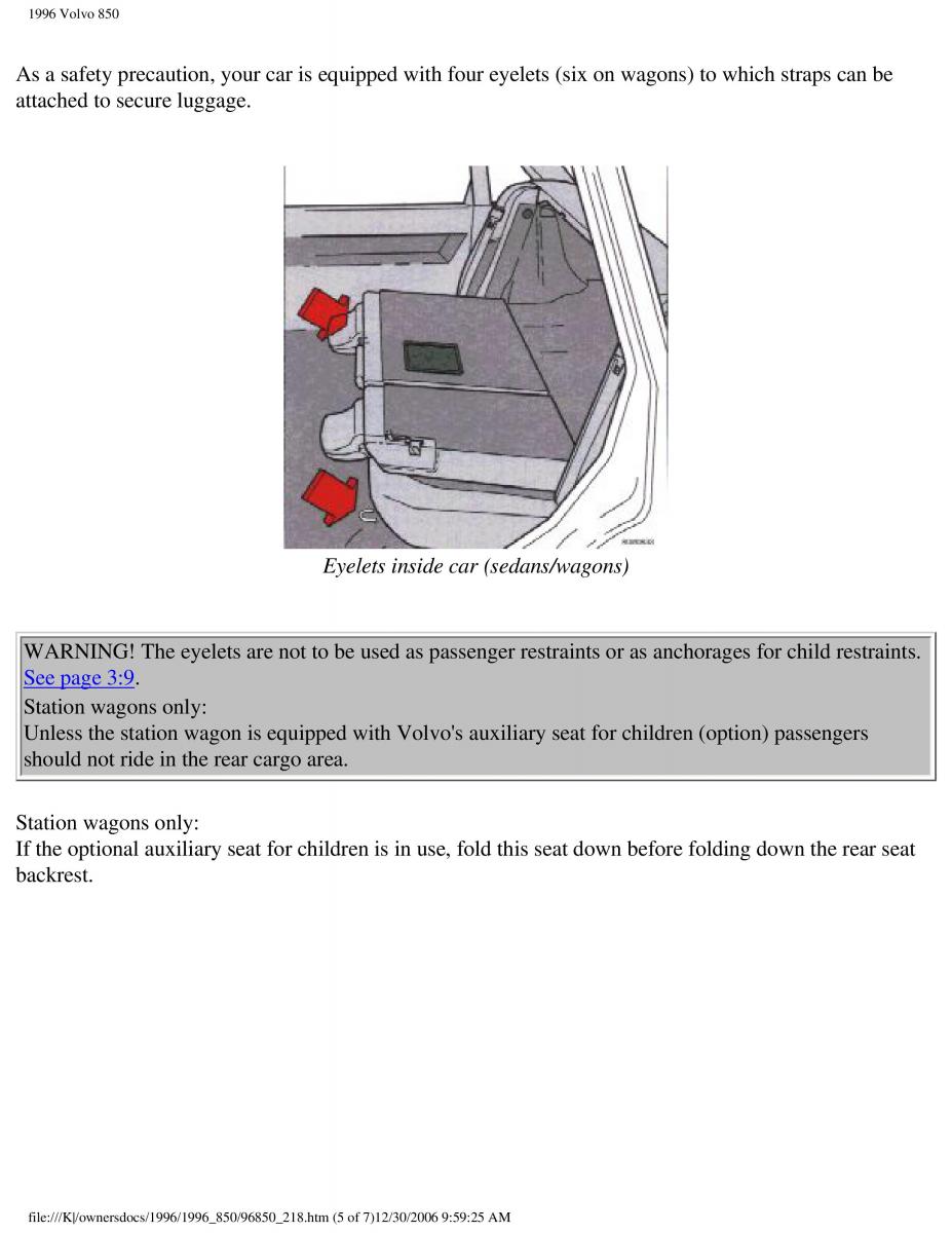 Volvo 850 owners manual / page 135