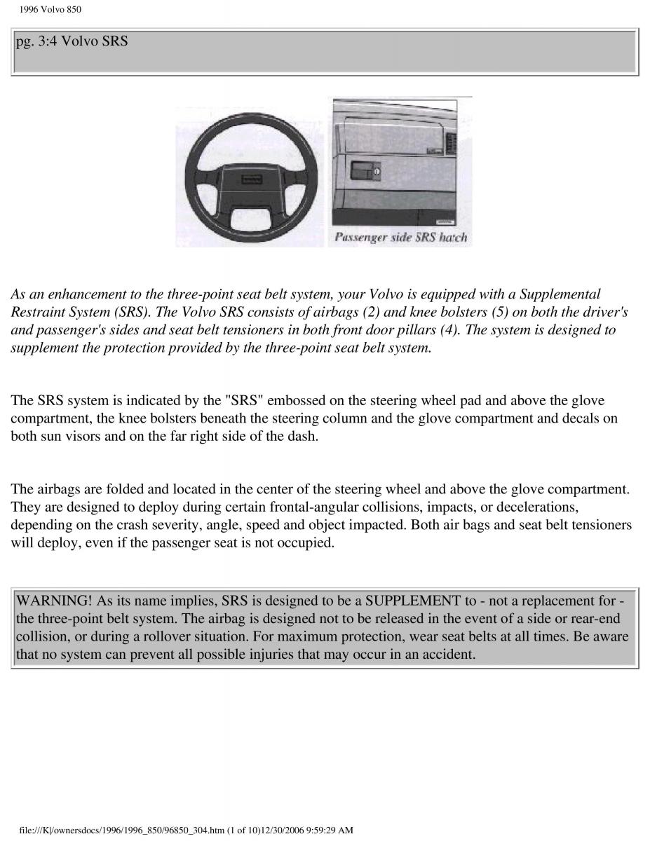 Volvo 850 owners manual / page 142