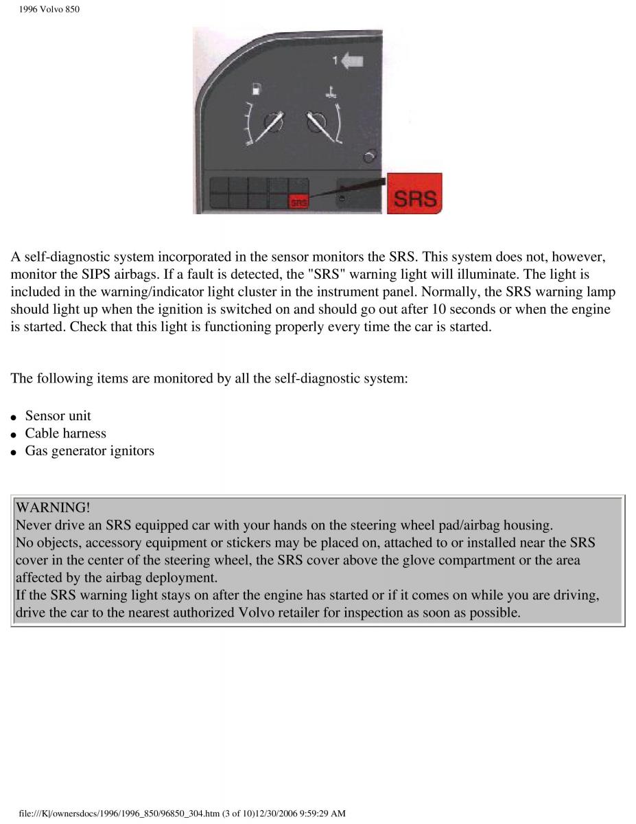 Volvo 850 owners manual / page 144