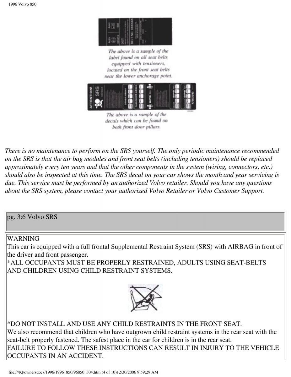 Volvo 850 owners manual / page 145