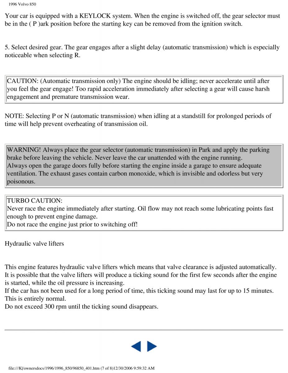 Volvo 850 owners manual / page 165