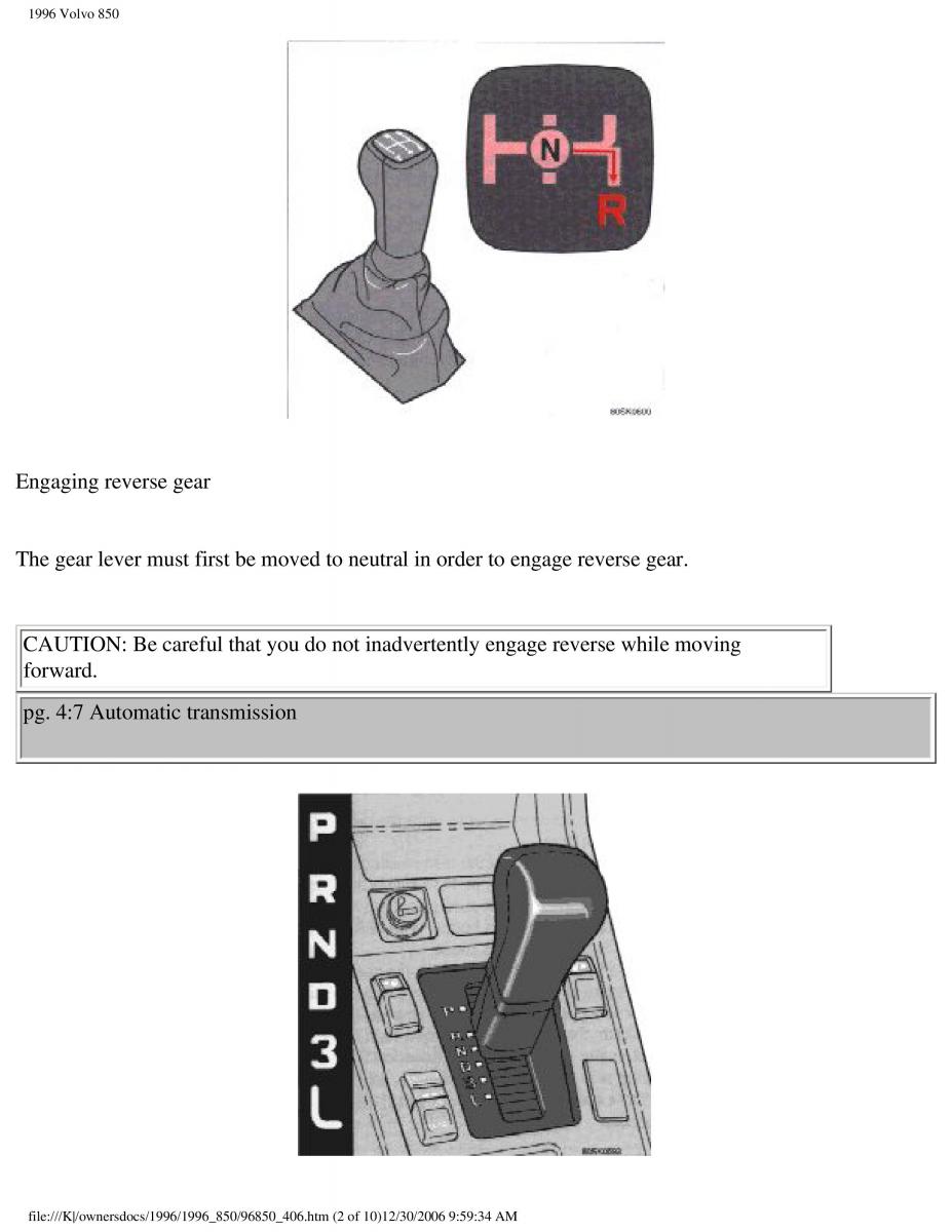 Volvo 850 owners manual / page 168