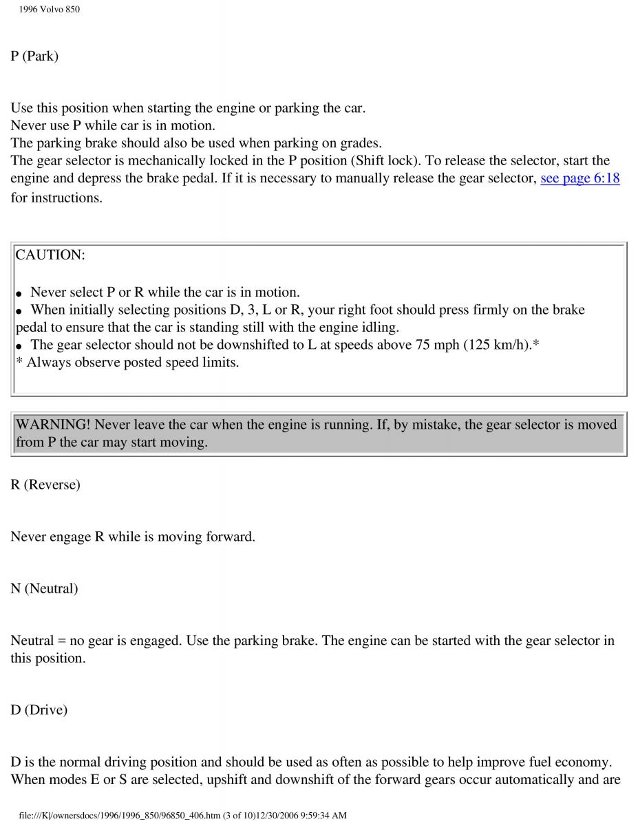 Volvo 850 owners manual / page 169