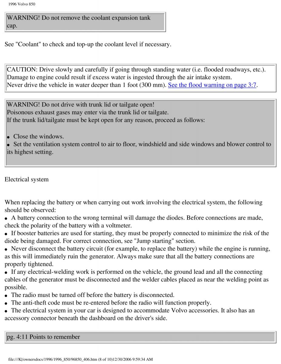 Volvo 850 owners manual / page 174