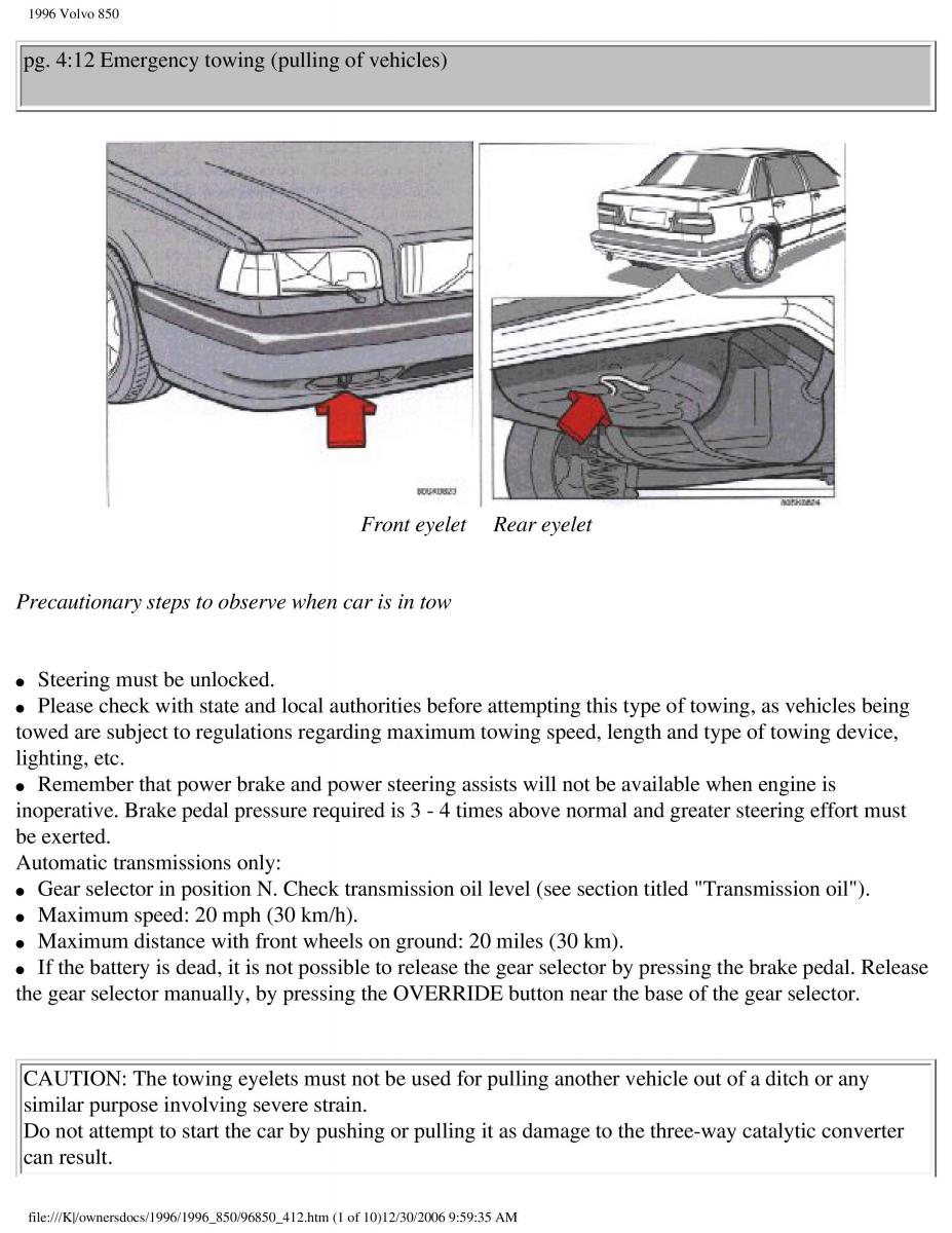 Volvo 850 owners manual / page 177