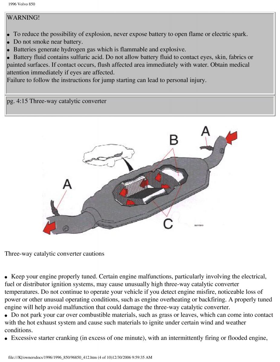 Volvo 850 owners manual / page 180