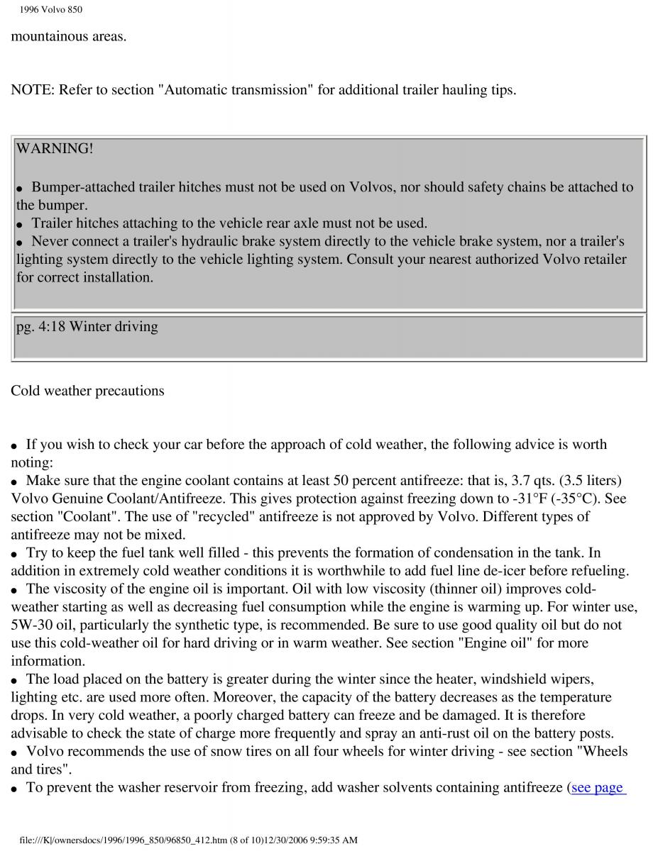 Volvo 850 owners manual / page 184