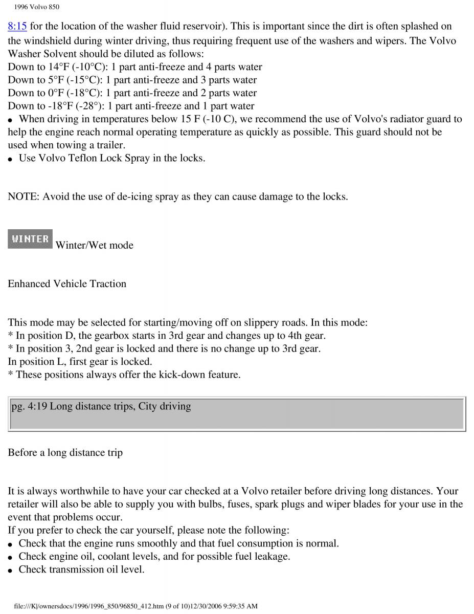 Volvo 850 owners manual / page 185