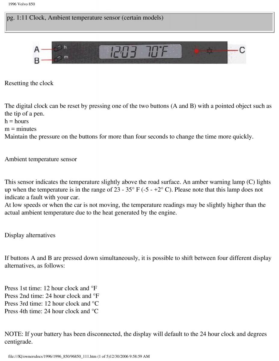 Volvo 850 owners manual / page 19