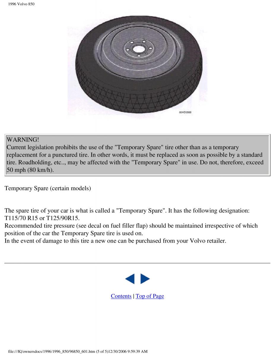 Volvo 850 owners manual / page 196