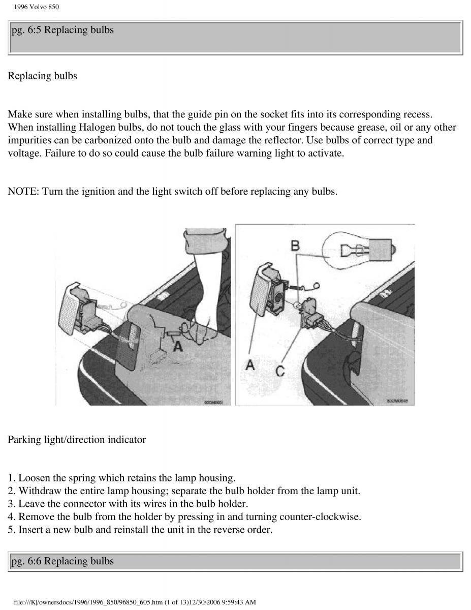 Volvo 850 owners manual / page 197