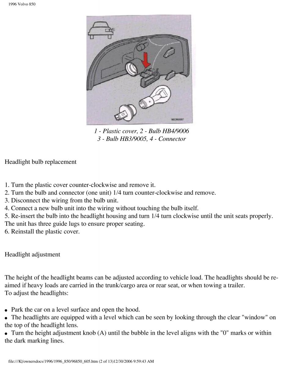 Volvo 850 owners manual / page 198