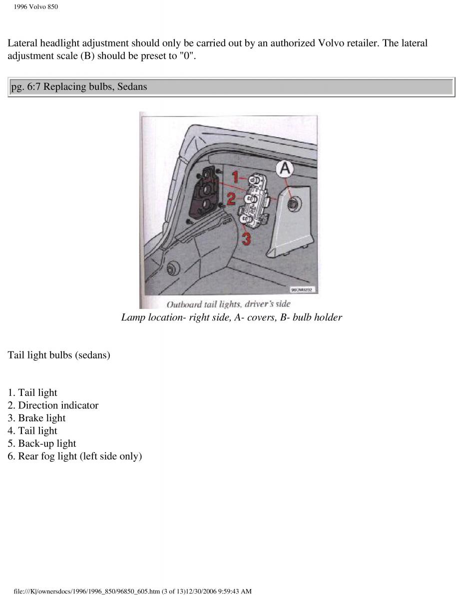 Volvo 850 owners manual / page 199