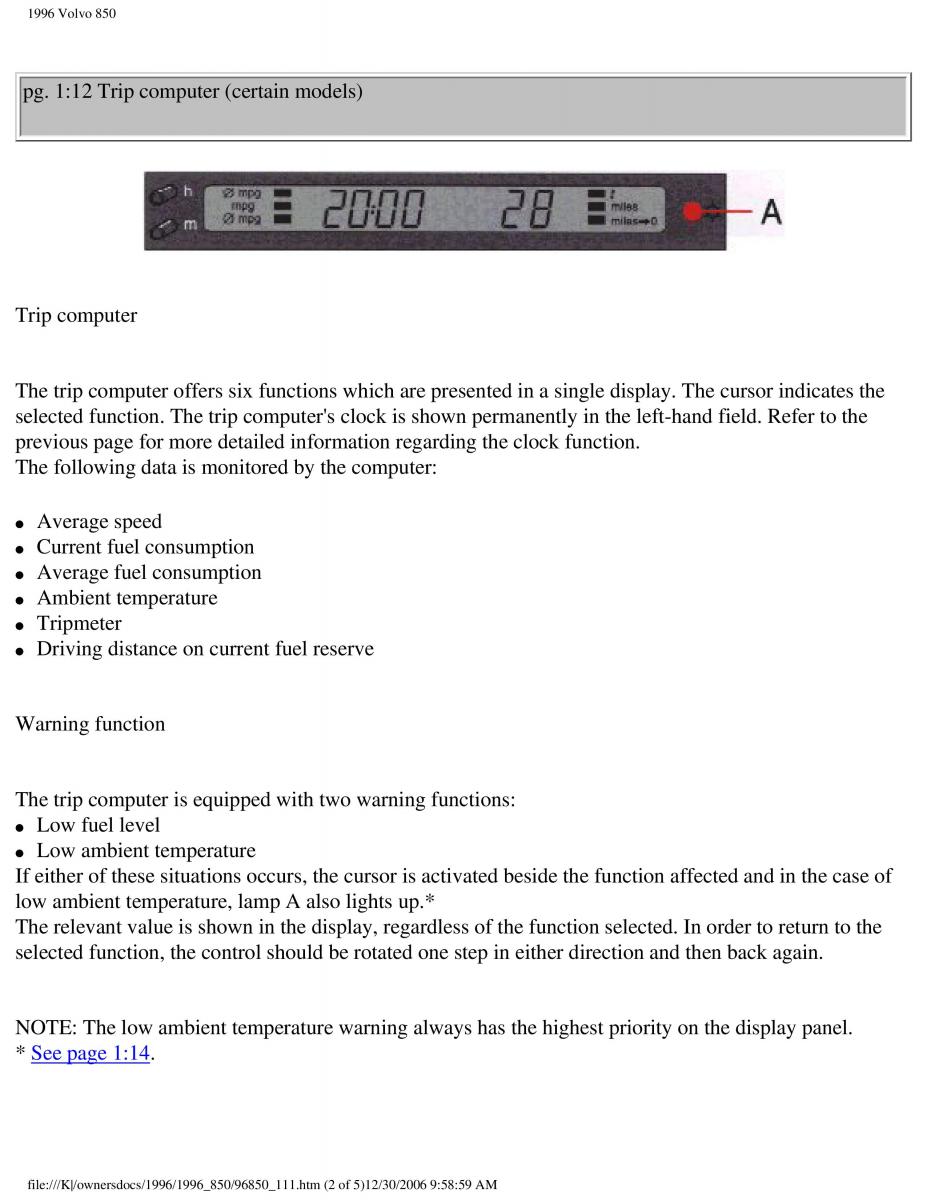 Volvo 850 owners manual / page 20