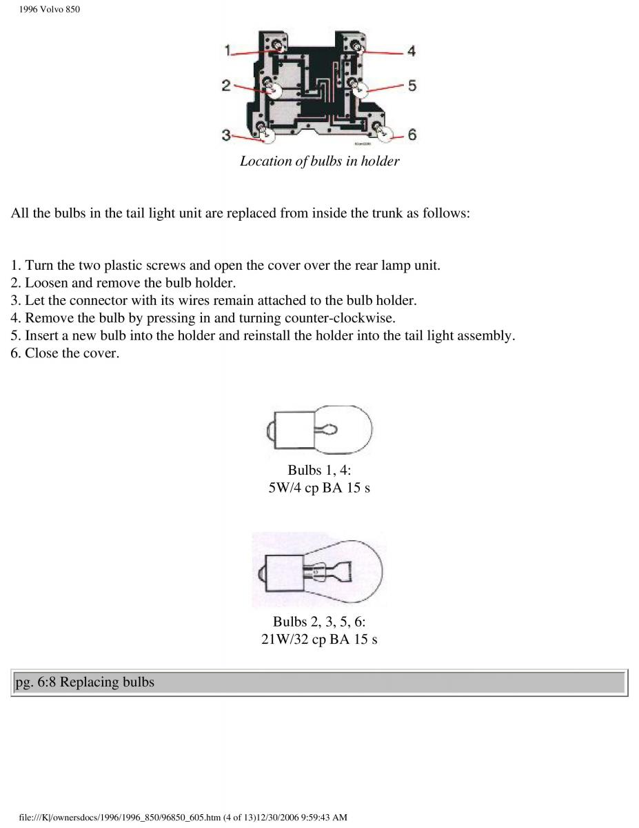 Volvo 850 owners manual / page 200