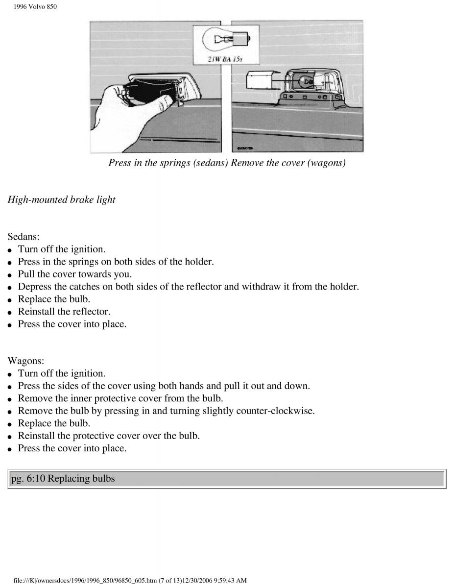 Volvo 850 owners manual / page 203