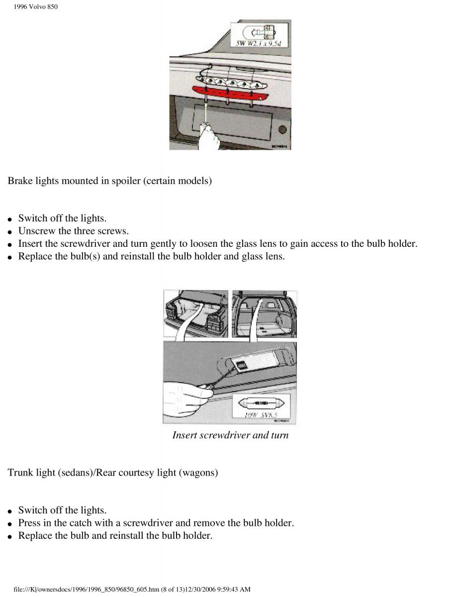 Volvo 850 owners manual / page 204