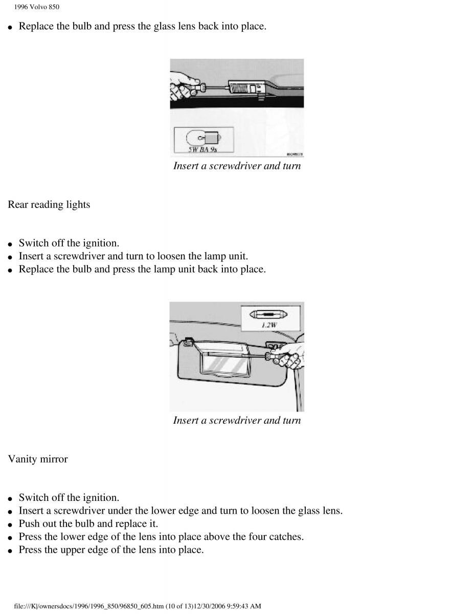 Volvo 850 owners manual / page 206