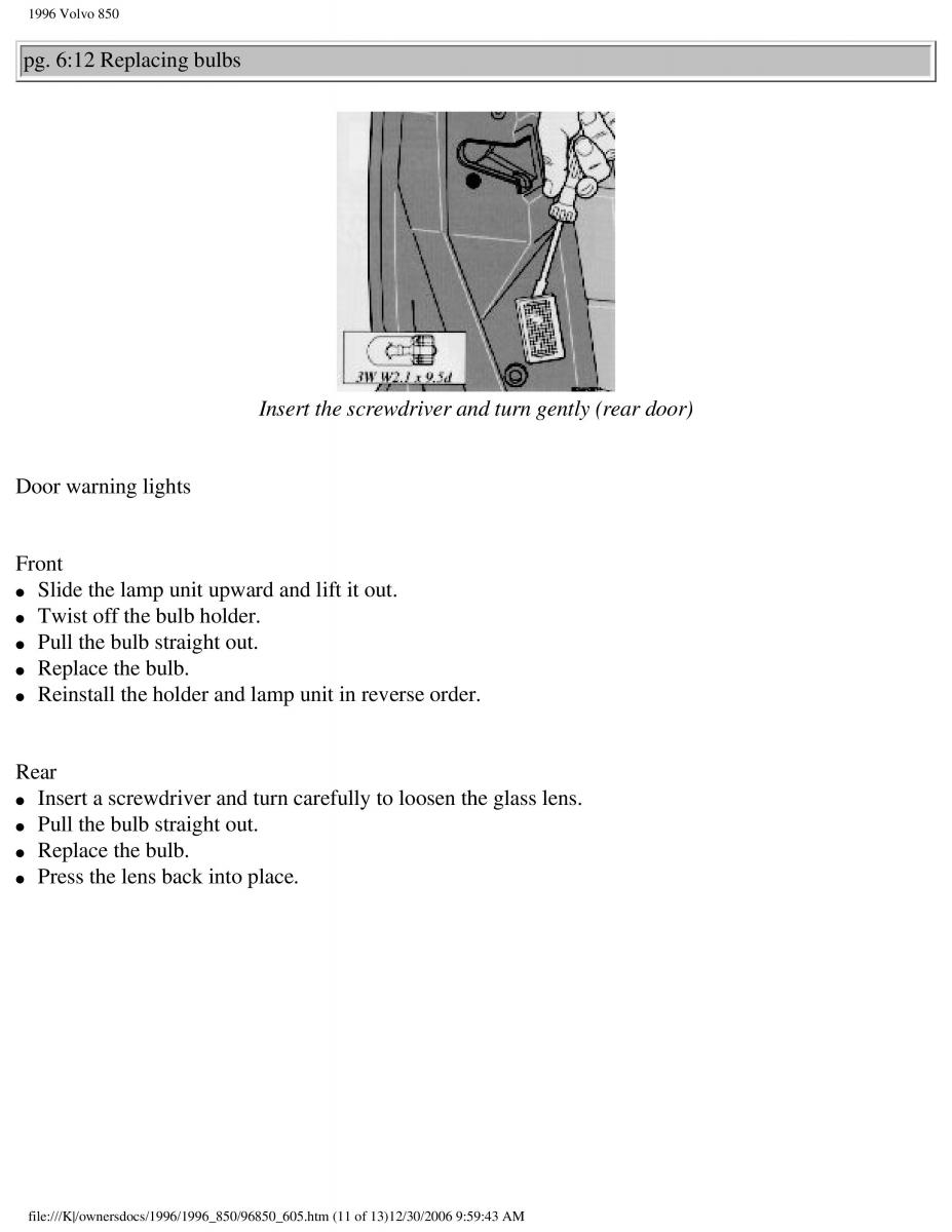 Volvo 850 owners manual / page 207