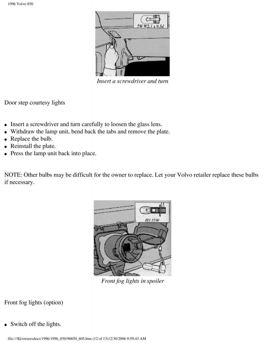 Volvo 850 owners manual / page 208